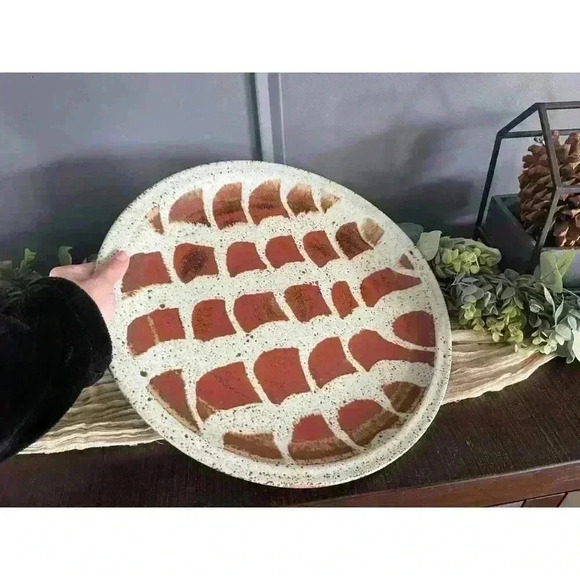 16” Stoneware‎ coffee table plate speckled tan terracotta glazed decorative bowl - Picture 5 of 7